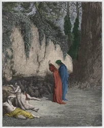 Purgatorio, 4. Gesang: Die trägen Seelen am Felsen, Illustration aus der „Göttlichen Komödie“ von Dante Alighieri, 1885